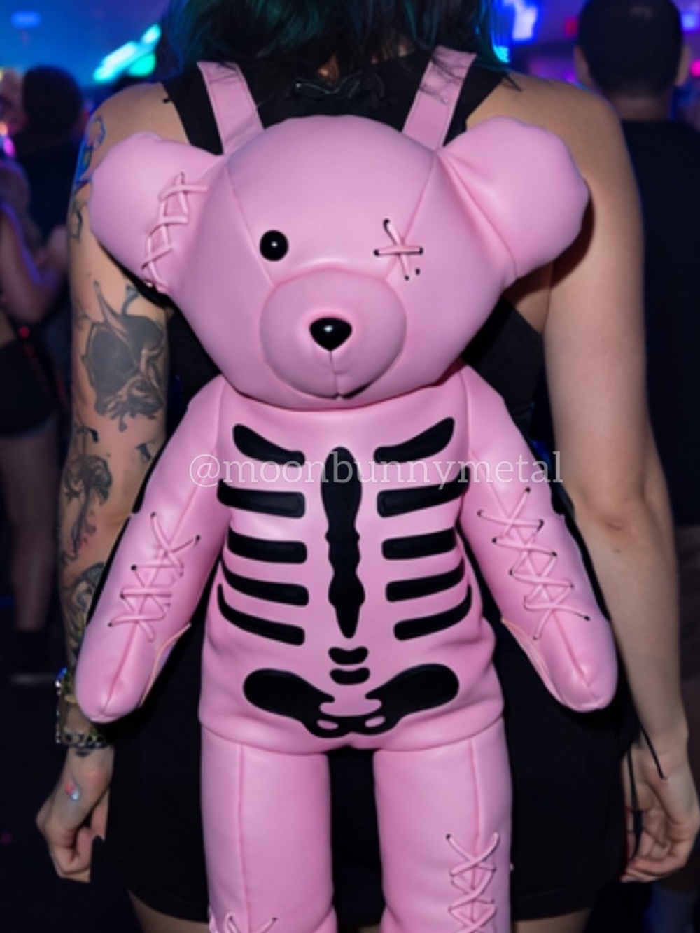 Rare!! Dolls Kill Current Mood Pink Skeleton Bear Backpack Bag Purse Goth Punk